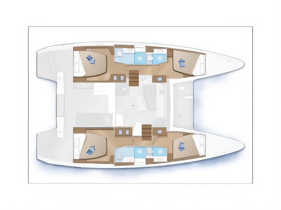 Layout of Lagoon 42 catamaran with 4 cabins Croatia yacht charter