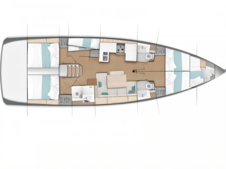 Layout of Sun Odyssey 490 sail boat with 5 cabins Croatia yacht charter