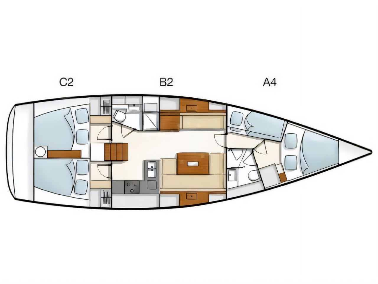 Interior of Hanse 430e sail boat with 4 cabins Croatia yacht charter