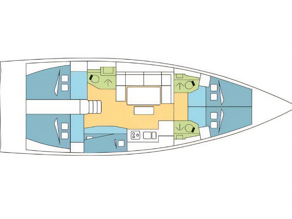 Layout of Dufour 460 Grand Large sail boat with 5 cabins Croatia yacht charter