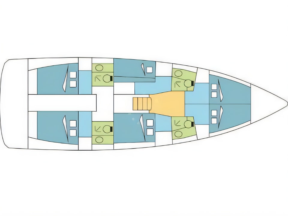 Layout of Sun Loft 47 sail boat with 6 cabins Croatia yacht charter
