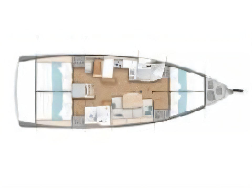 Layout of Sun Odyssey 440 sail boat with 4 cabins Croatia yacht charter
