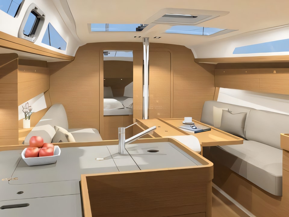 Interior of Dufour 360 Grand Large sail boat with 3 cabins Croatia yacht charter