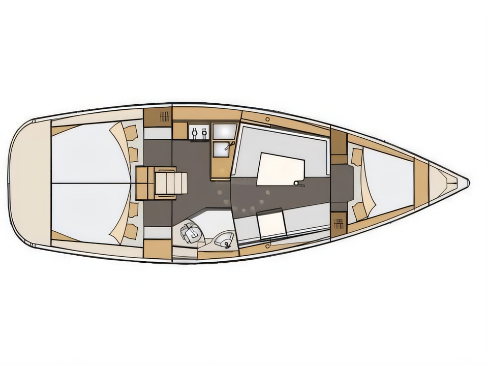 Layout of Elan 35 Impression sail boat with 3 cabins Croatia yacht charter