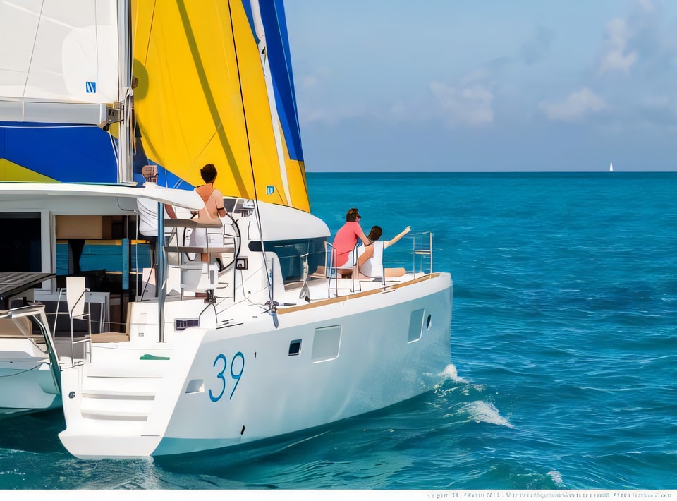 Exterior overview of Lagoon 39 catamaran for charter from Murter Marina Betina in the Sibenik sailing area Croatia