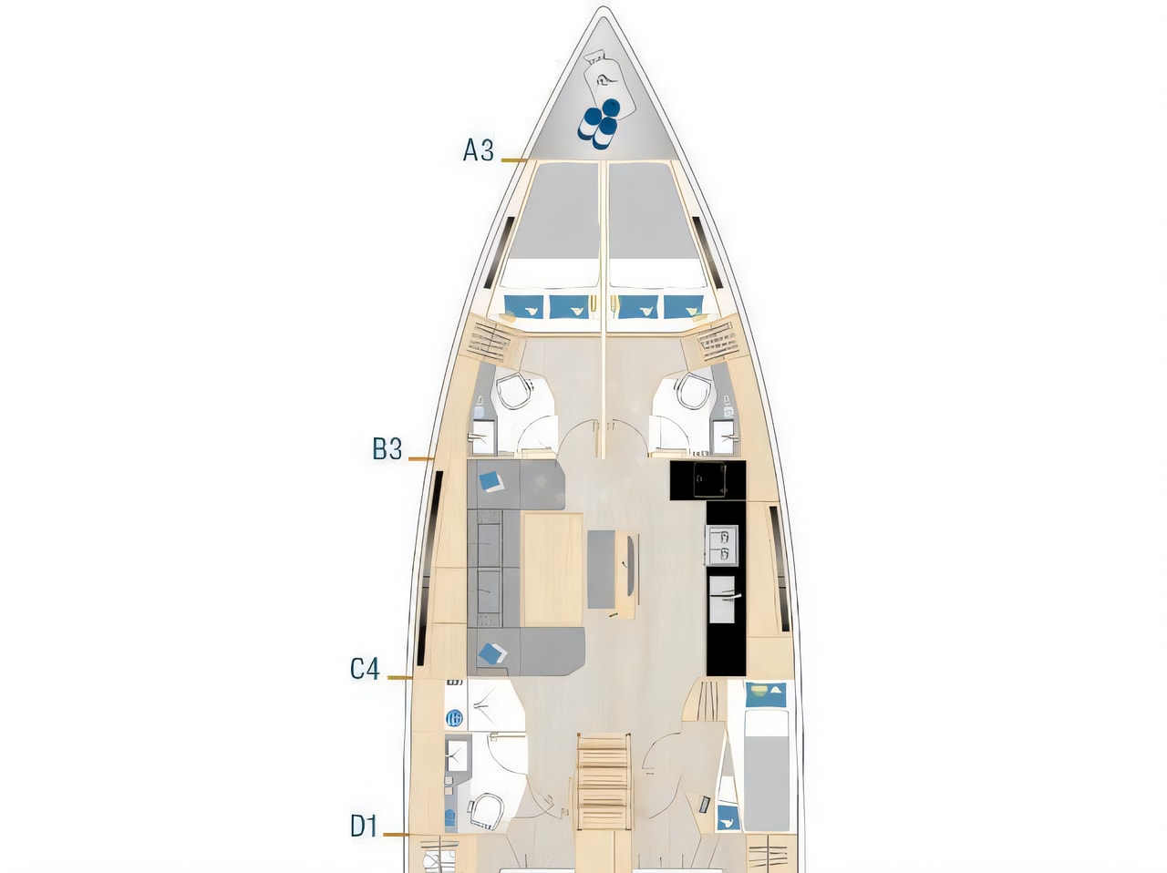 Interior of Hanse 460 sail boat with 5 cabins Croatia yacht charter