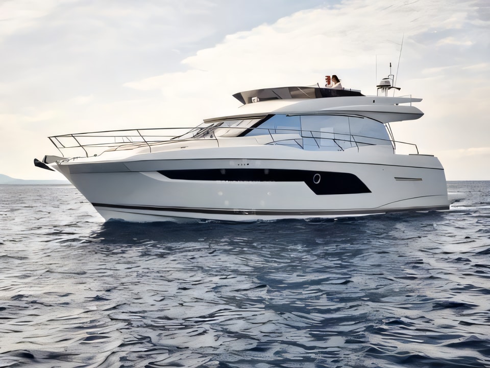 Exterior overview of Prestige 520 Fly motoryacht for charter from Podstrana Marina Lav in the Split sailing area Croatia