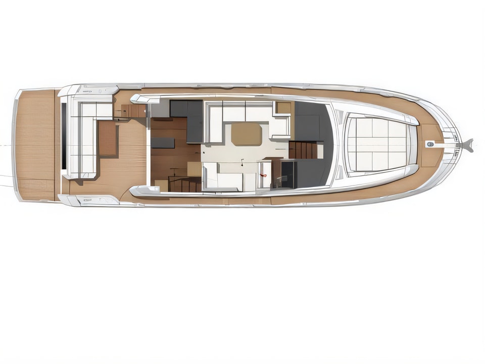 Layout of Prestige 520 Fly motoryacht with 3 cabins Croatia yacht charter