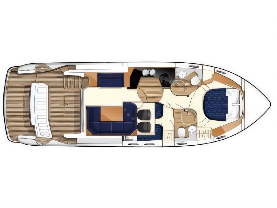 Layout of Princess 42 motor boat with 2 cabins Croatia yacht charter