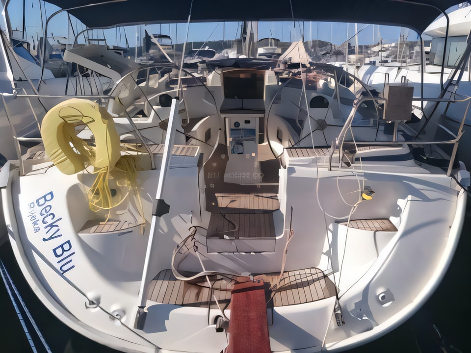 Exterior overview of Bavaria 50 sail boat for charter from Primosten Marina Kremik in the Sibenik sailing area Croatia