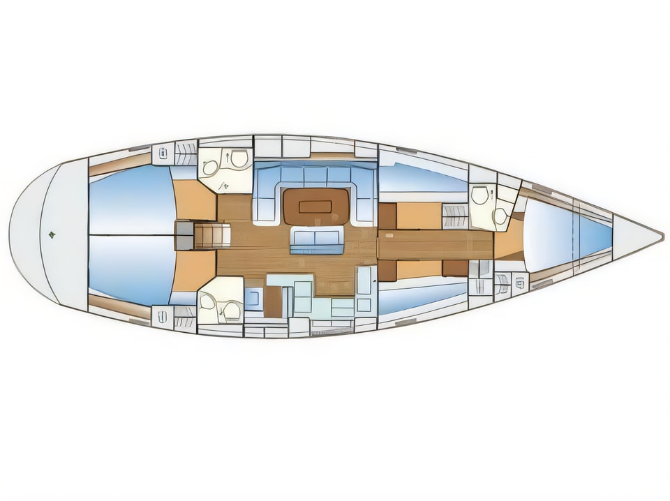 Layout of Bavaria 50 sail boat with 5 cabins Croatia yacht charter