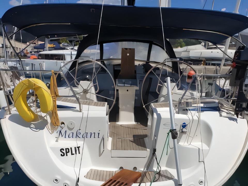 Exterior overview of Bavaria 46 sail boat for charter from Primosten Marina Kremik in the Sibenik sailing area Croatia