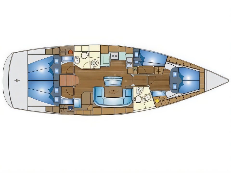 Layout of Bavaria 46 sail boat with 4 cabins Croatia yacht charter