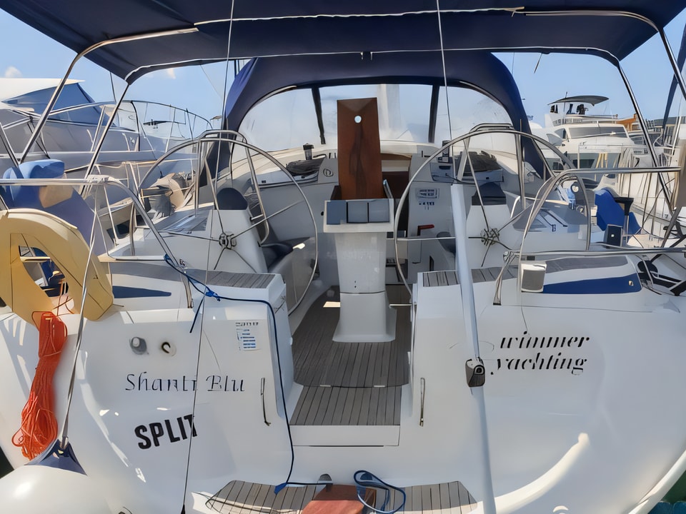 Exterior overview of Bavaria 46 sail boat for charter from Primosten Marina Kremik in the Sibenik sailing area Croatia