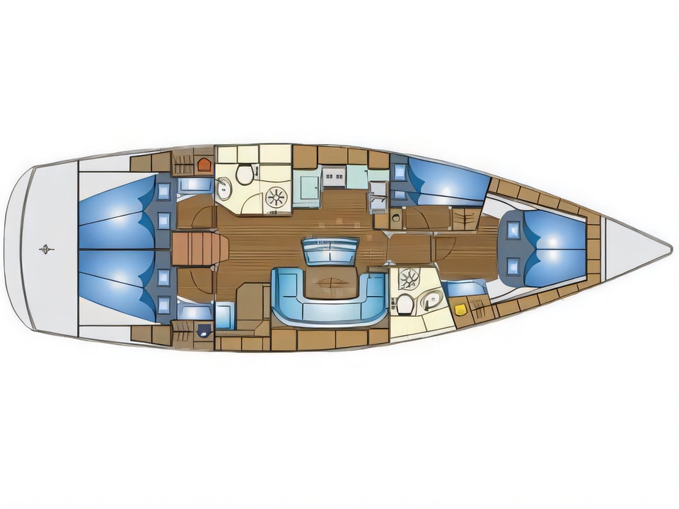 Layout of Bavaria 46 sail boat with 4 cabins Croatia yacht charter