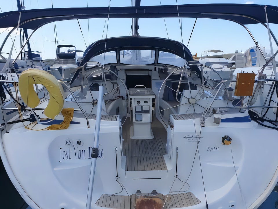 Exterior overview of Bavaria 46 sail boat for charter from Primosten Marina Kremik in the Sibenik sailing area Croatia