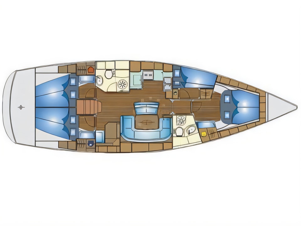 Layout of Bavaria 46 sail boat with 4 cabins Croatia yacht charter
