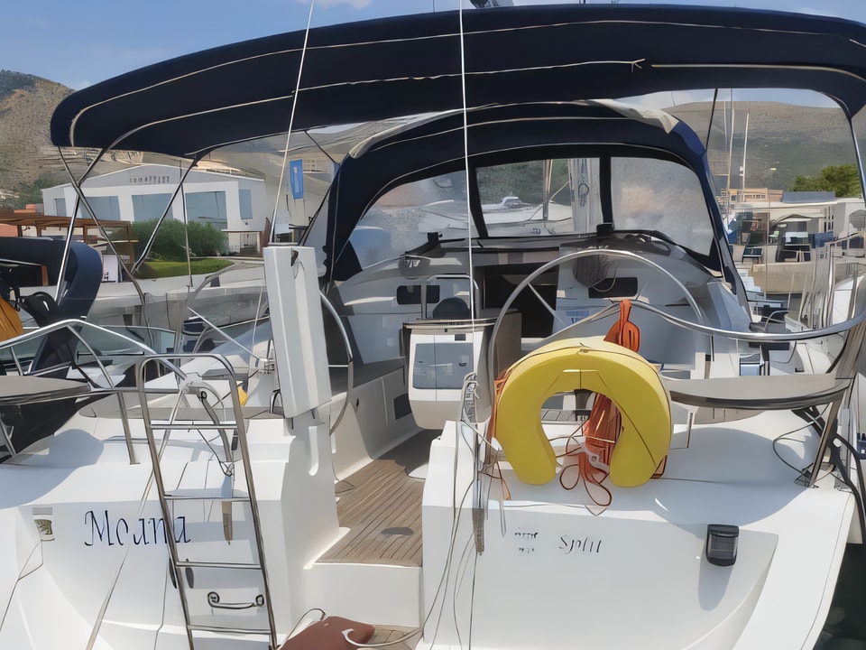 Exterior overview of Elan 434 sail boat for charter from Primosten Marina Kremik in the Sibenik sailing area Croatia
