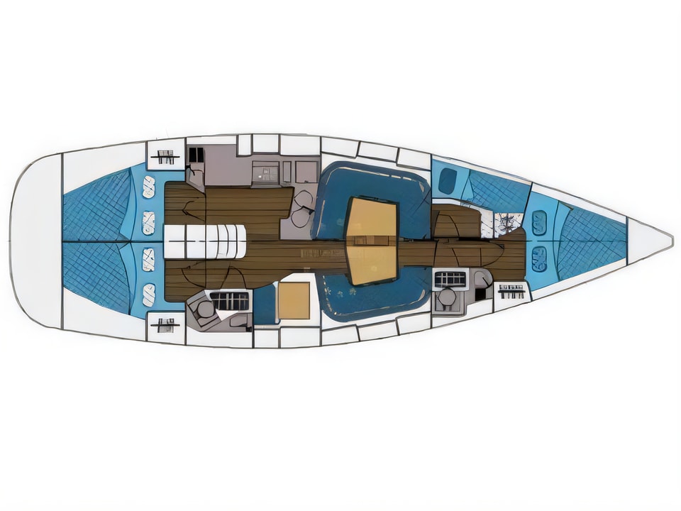 Layout of Elan 434 sail boat with 4 cabins Croatia yacht charter