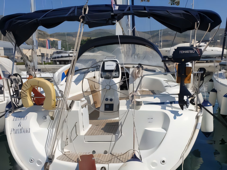 Exterior overview of Bavaria 39 Cruiser sail boat for charter from Primosten Marina Kremik in the Sibenik sailing area Croatia