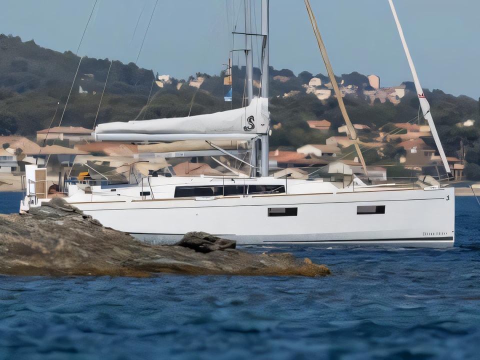 Exterior overview of Oceanis 38.1 sail boat for charter from Primosten Marina Kremik in the Sibenik sailing area Croatia