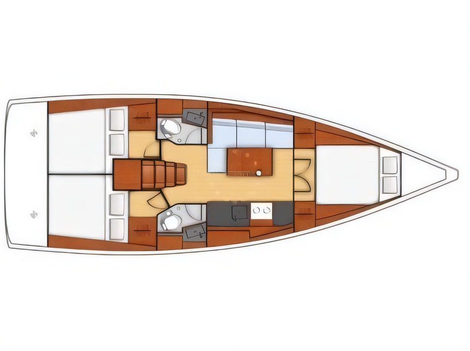 Layout of Oceanis 38.1 sail boat with 3 cabins Croatia yacht charter