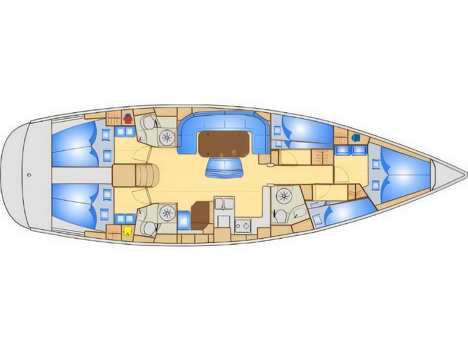 Layout of Bavaria 50 sail boat with 5 cabins Croatia yacht charter