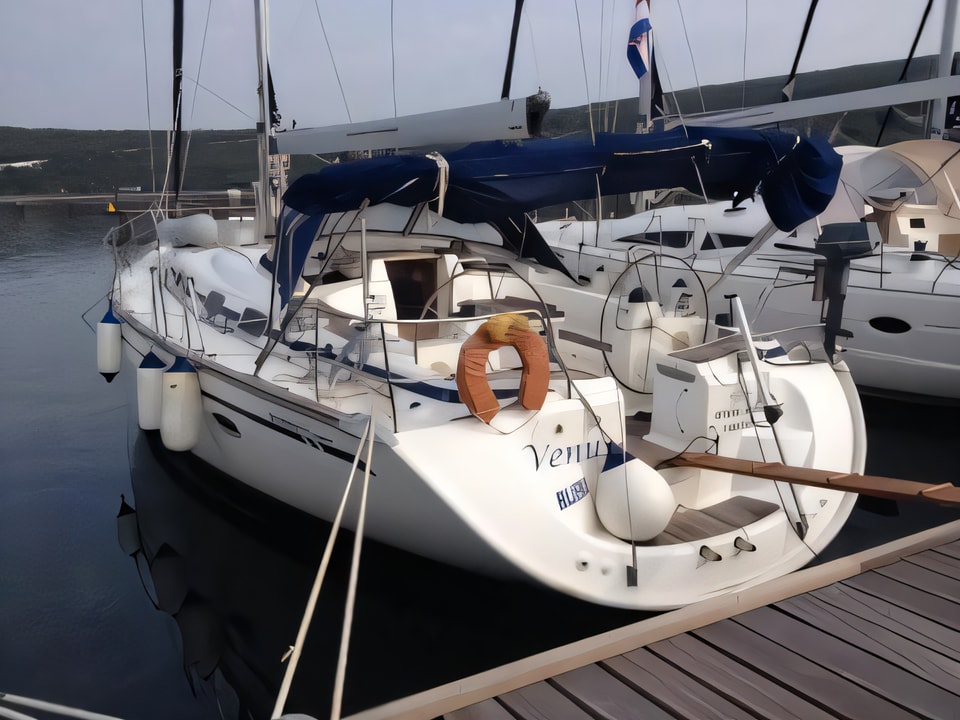Exterior overview of Bavaria 46 sail boat for charter from Krk Marina Punat in the Istria / Kvarner sailing area Croatia