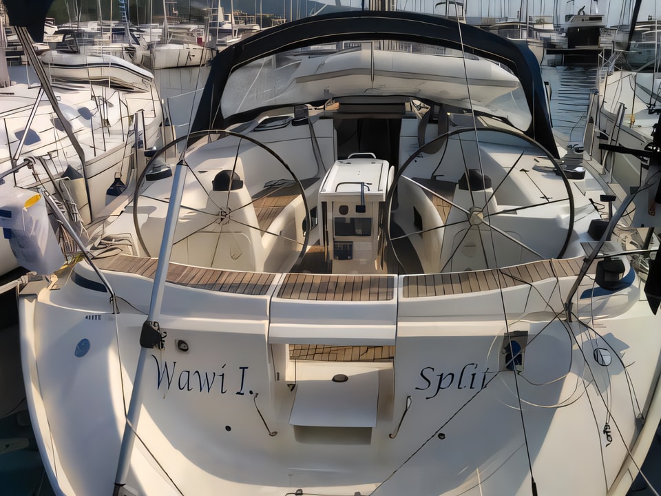 Exterior overview of Bavaria 44 sail boat for charter from Krk Marina Punat in the Istria / Kvarner sailing area Croatia