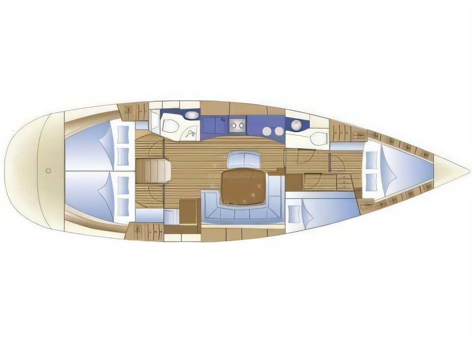 Layout of Bavaria 44 sail boat with 4 cabins Croatia yacht charter
