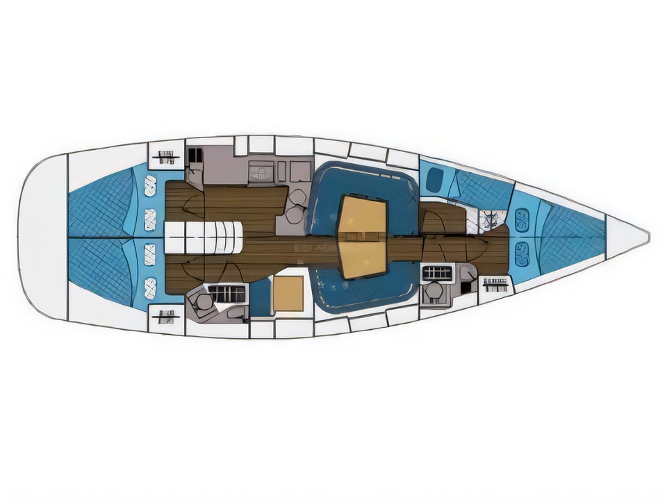 Layout of Elan 434 sail boat with 4 cabins Croatia yacht charter