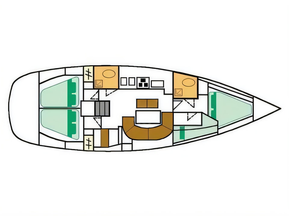 Layout of Oceanis 411 sail boat with 3 cabins Croatia yacht charter