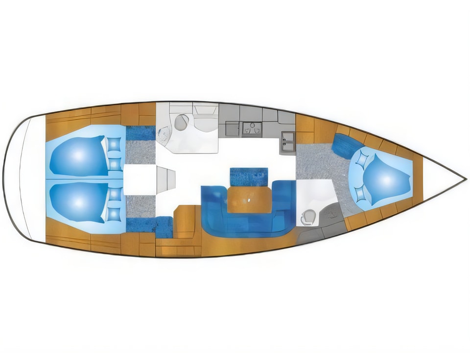 Layout of Bavaria 39 Cruiser sail boat with 3 cabins Croatia yacht charter