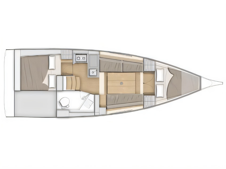Layout of Oceanis 30.1 sail boat with 2 cabins Croatia yacht charter
