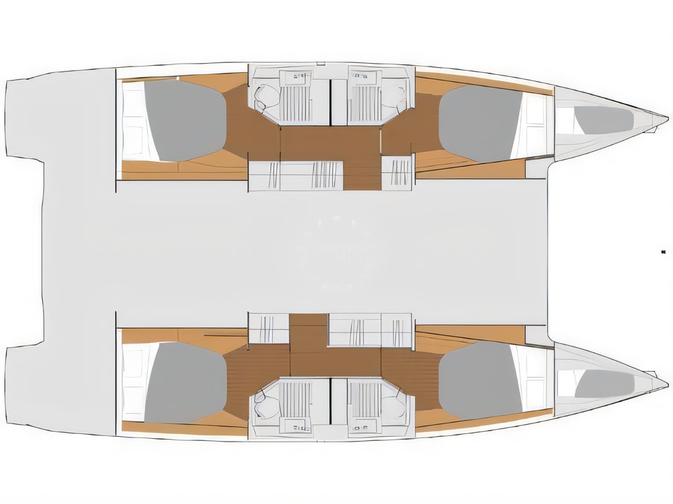 Layout of Astrea 42 catamaran with 6 cabins Croatia yacht charter