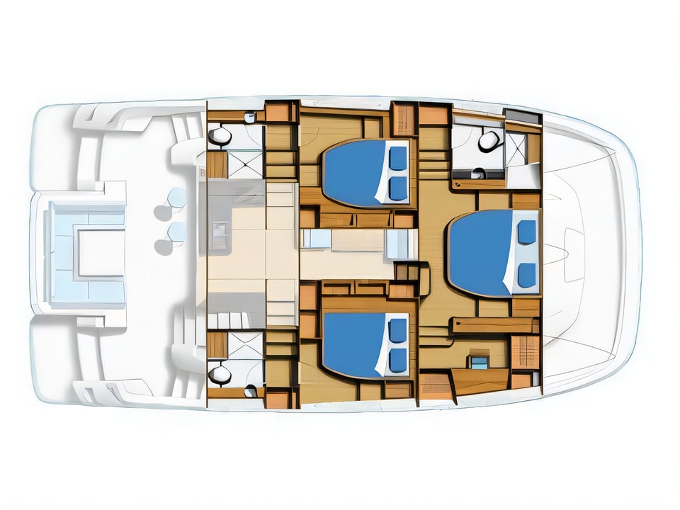 Layout of Aquila 44 Power catamaran catamaran with 3 cabins Croatia yacht charter