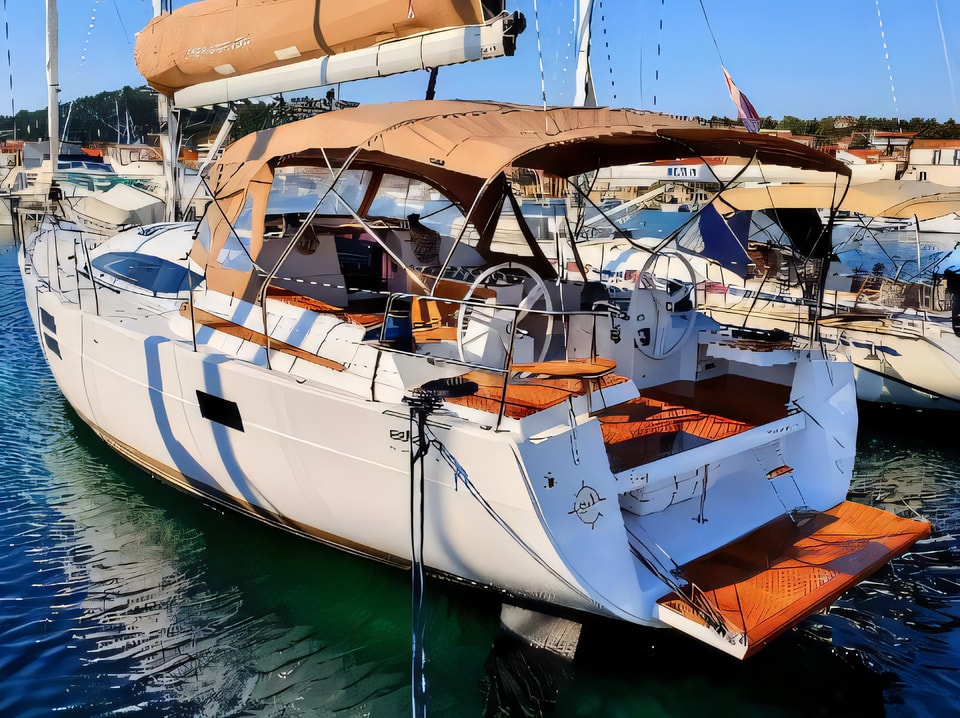 Exterior overview of Elan 50 Impression sail boat for charter from Murter ACI Marina Jezera in the Sibenik sailing area Croatia
