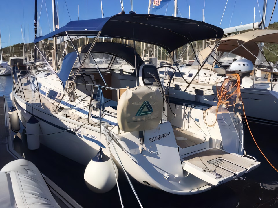 Exterior overview of Bavaria 34 Cruiser sail boat for charter from Primosten Marina Kremik in the Sibenik sailing area Croatia
