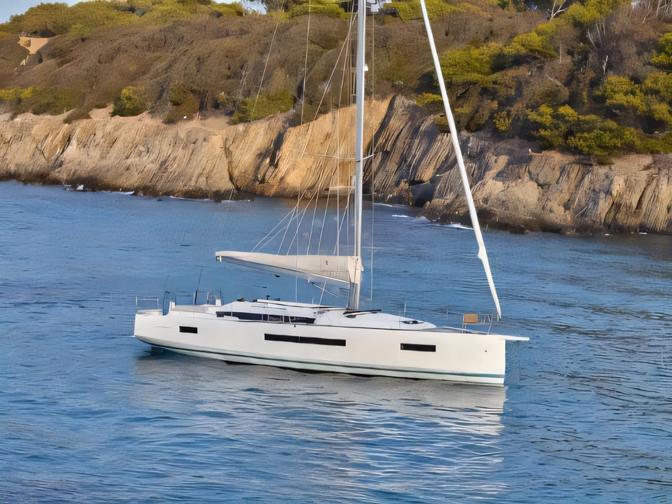 Exterior overview of Sun Odyssey 490 sail boat for charter from Primosten Marina Kremik in the Sibenik sailing area Croatia