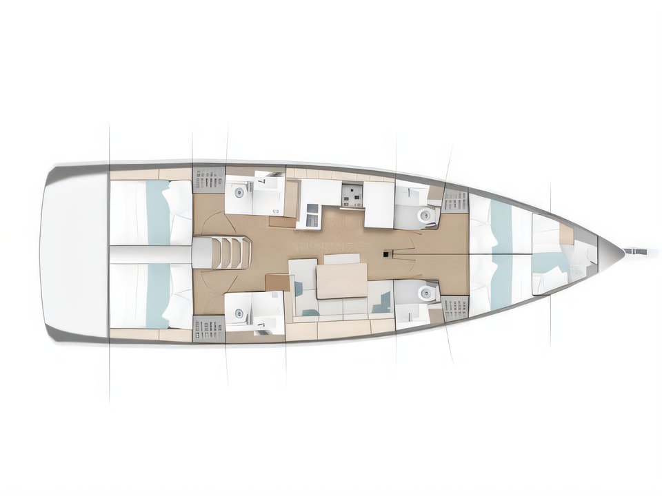 Layout of Sun Odyssey 490 sail boat with 5 cabins Croatia yacht charter