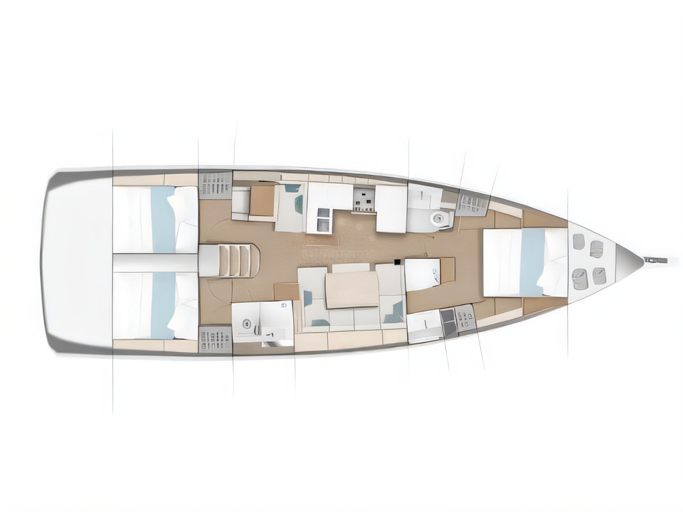 Layout of Sun Odyssey 490 sail boat with 3 cabins Croatia yacht charter