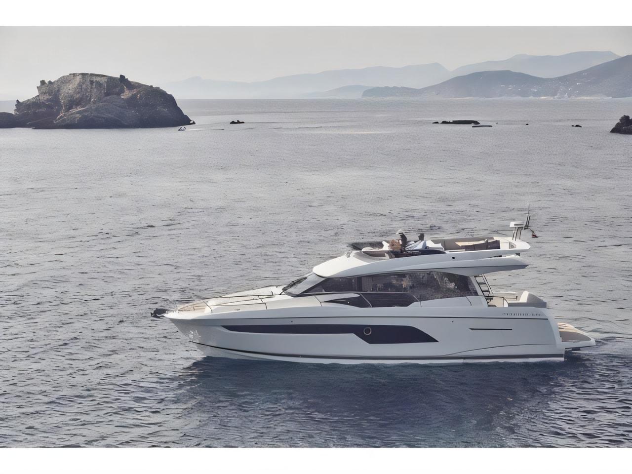 Exterior overview of Prestige 520 Flybridge motoryacht for charter from Split ACI Marina in the Split sailing area Croatia