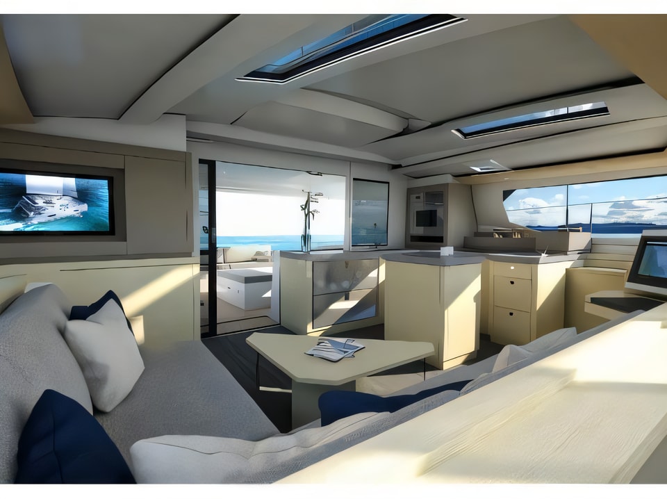 Layout of Saona 47 quintet catamaran with 6 cabins Croatia yacht charter