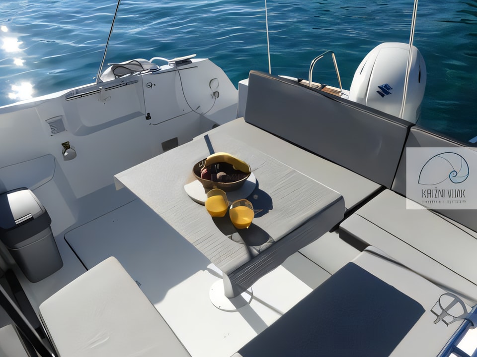 Layout of Merry Fisher 795 motor boat with 1 cabins Croatia yacht charter