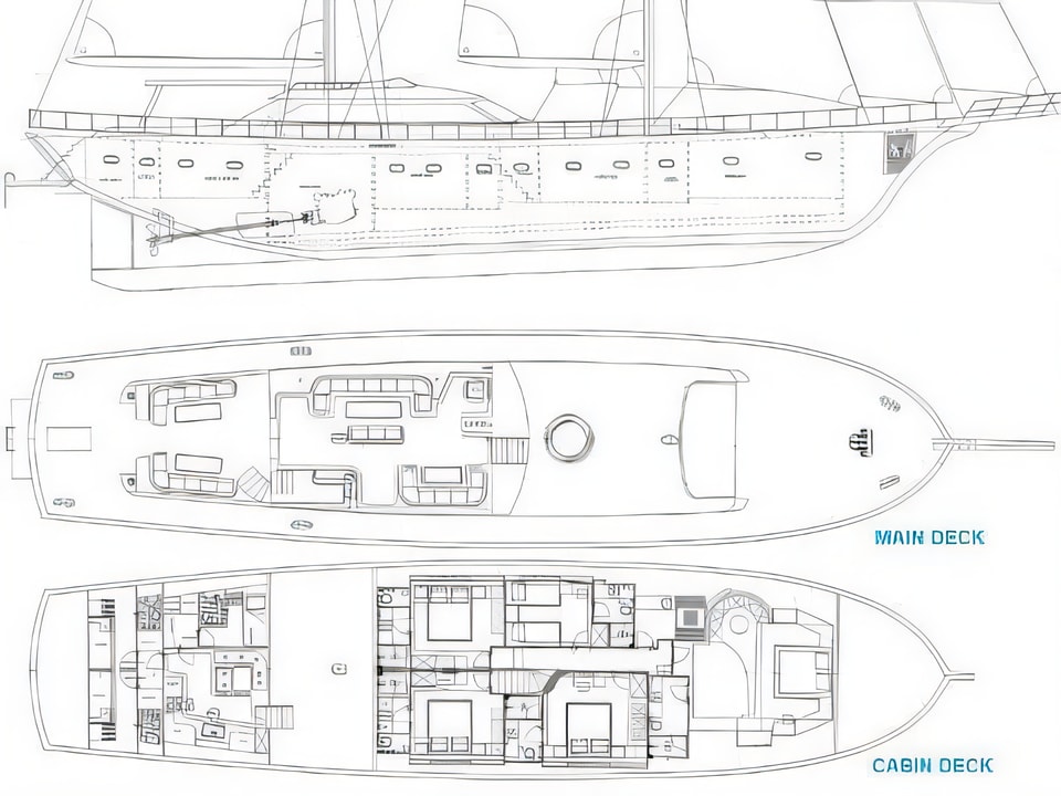 Layout of Gulet gulet or cruiser with 5 cabins Croatia yacht charter
