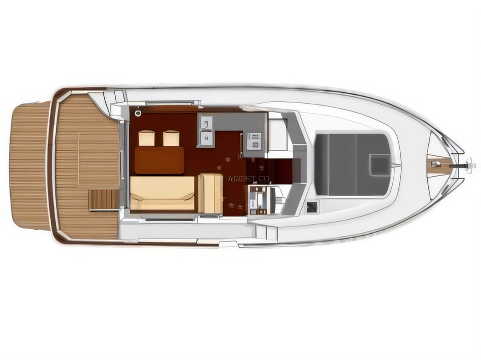 Layout of Swift Trawler 34 Fly motor boat with 2 cabins Croatia yacht charter