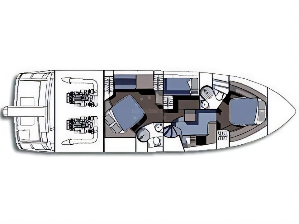 Layout of Manhattan 50 motoryacht with 3 cabins Croatia yacht charter