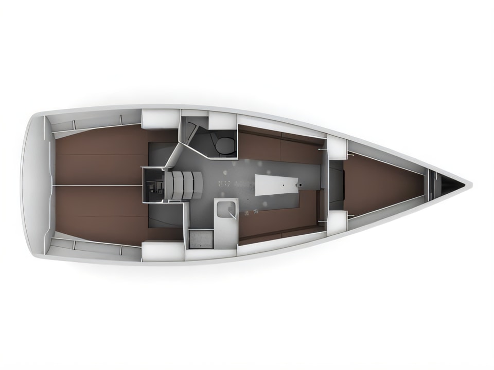 Layout of Bavaria Cruiser 34 sail boat with 3 cabins Croatia yacht charter