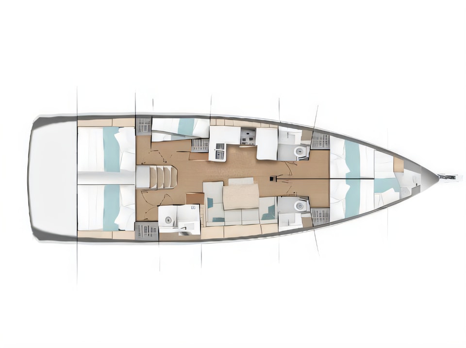Interior of Sun Odyssey 490 sail boat with 6 cabins Croatia yacht charter
