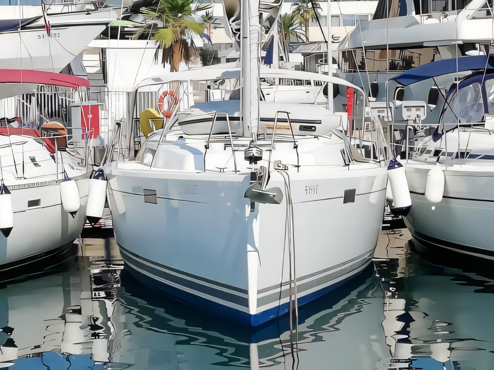 Exterior overview of Hanse 385 sail boat for charter from Kastela Gomilica Marina in the Sibenik sailing area Croatia